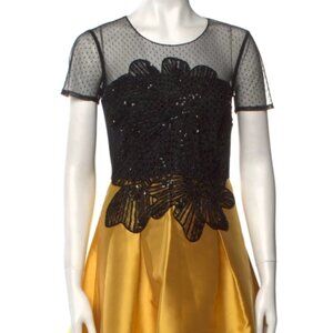 Sachin & Babi Noir Black & Yellow Satin Asymmetrical Midi Ballgown Dress S $1500